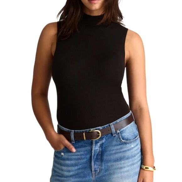 Madewell Merino Wool Silk Sweater Tank Sleeveless Top Mockneck Black Soft XL - Picture 1 of 8